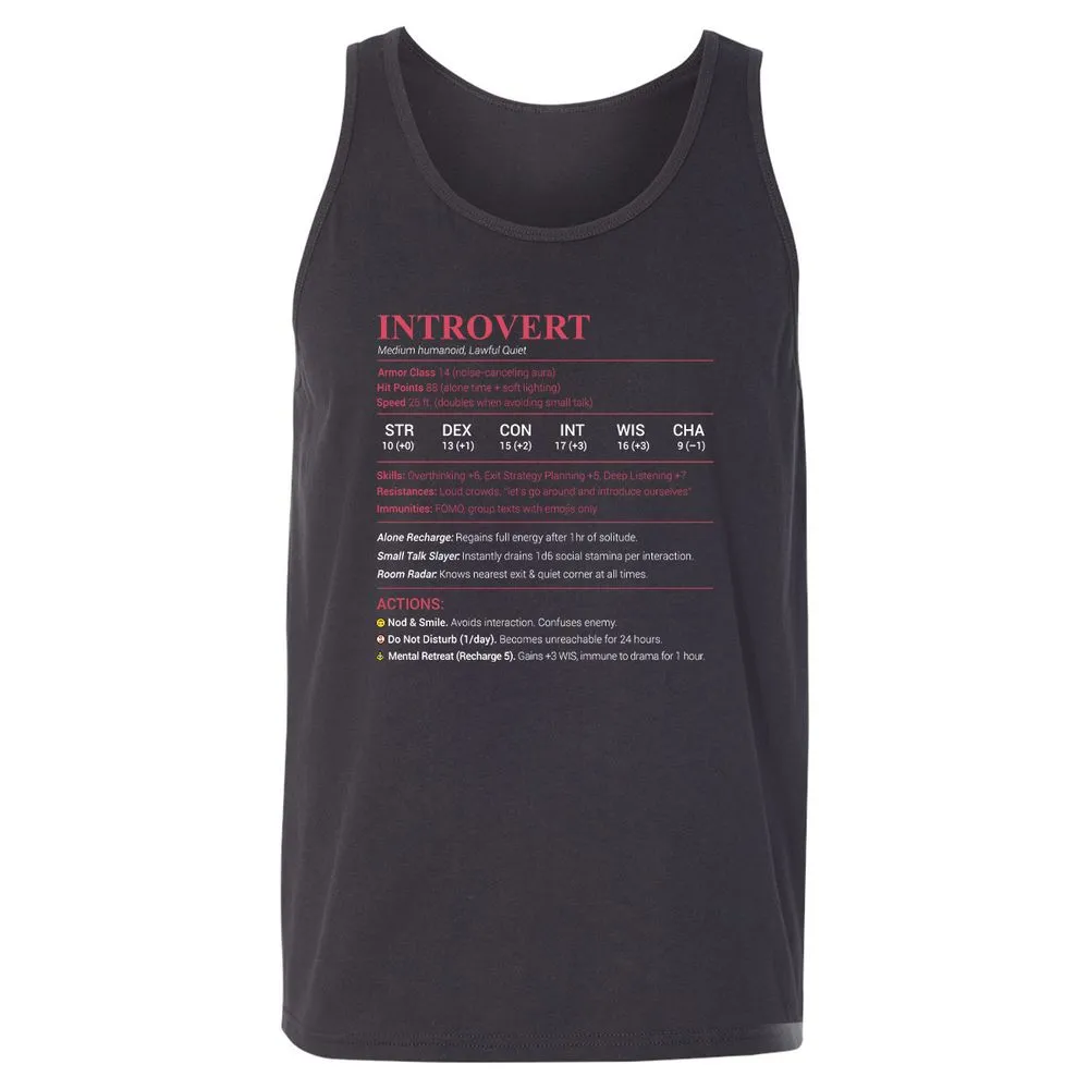 Introvert Stats Unisex Jersey Tank - Dark Grey - 7