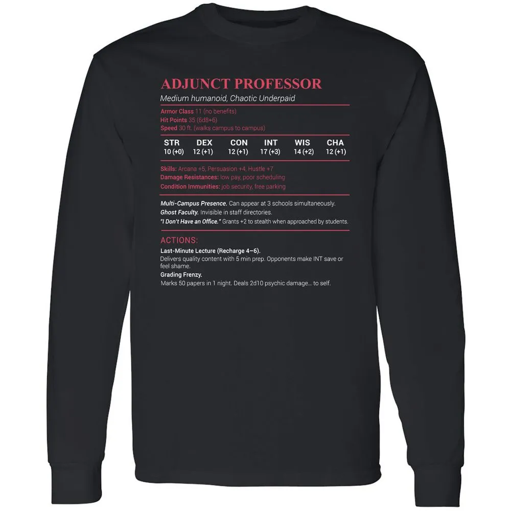 Adjunct Professor Stats Long Sleeve T-Shirt - Black - 1