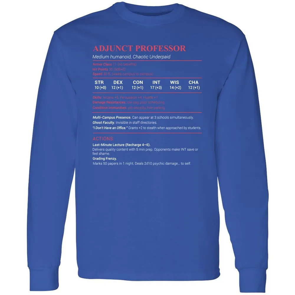 Adjunct Professor Stats Long Sleeve T-Shirt - Royal - 8