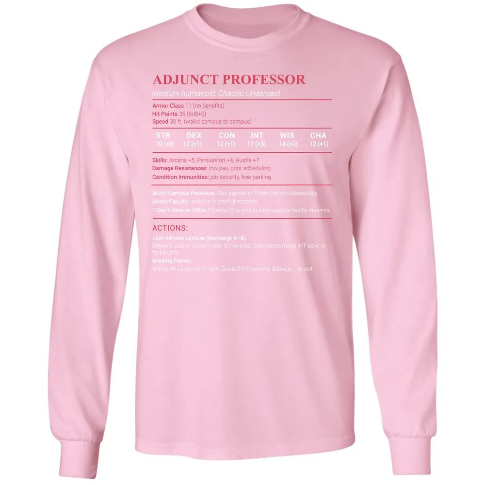 Adjunct Professor Stats Long Sleeve T-Shirt - Light Pink - 3