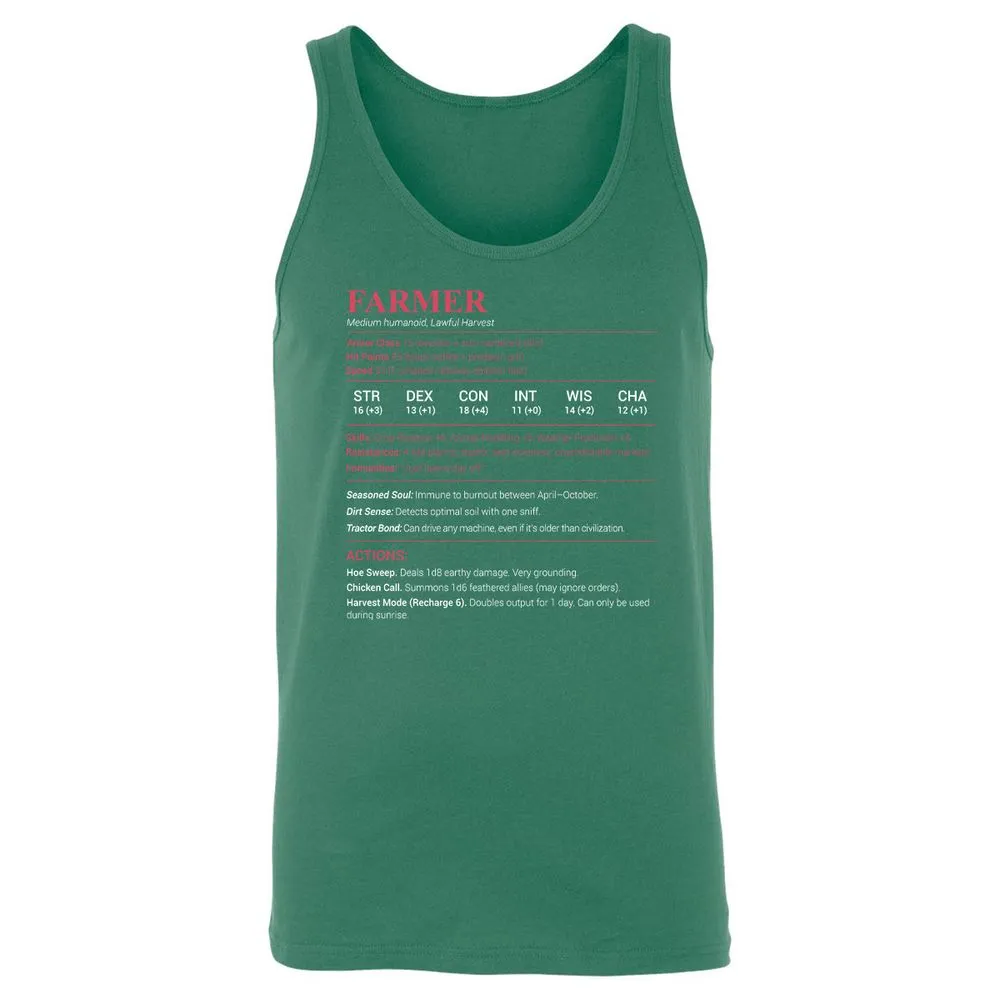 Farmer Stats Unisex Jersey Tank - Kelly - 9