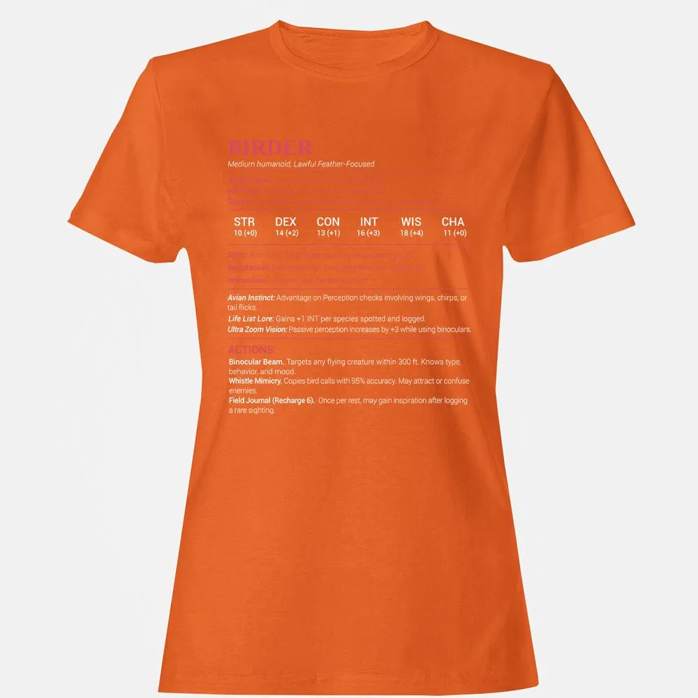 Birder Stats Women's T-Shirt - Orange - 11