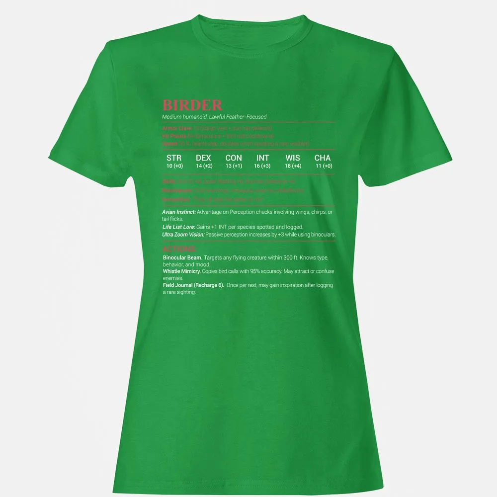 Birder Stats Women's T-Shirt - Irish Green - 7