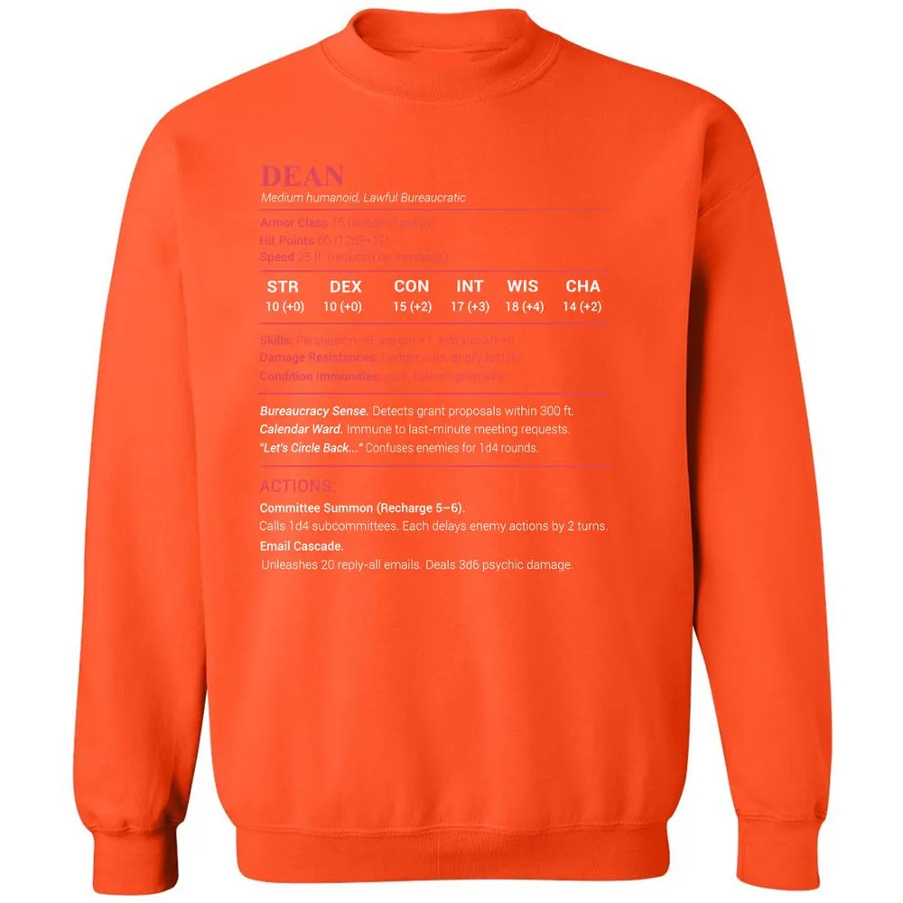 Dean Stats Classic Unisex Sweatshirt - Orange - 10