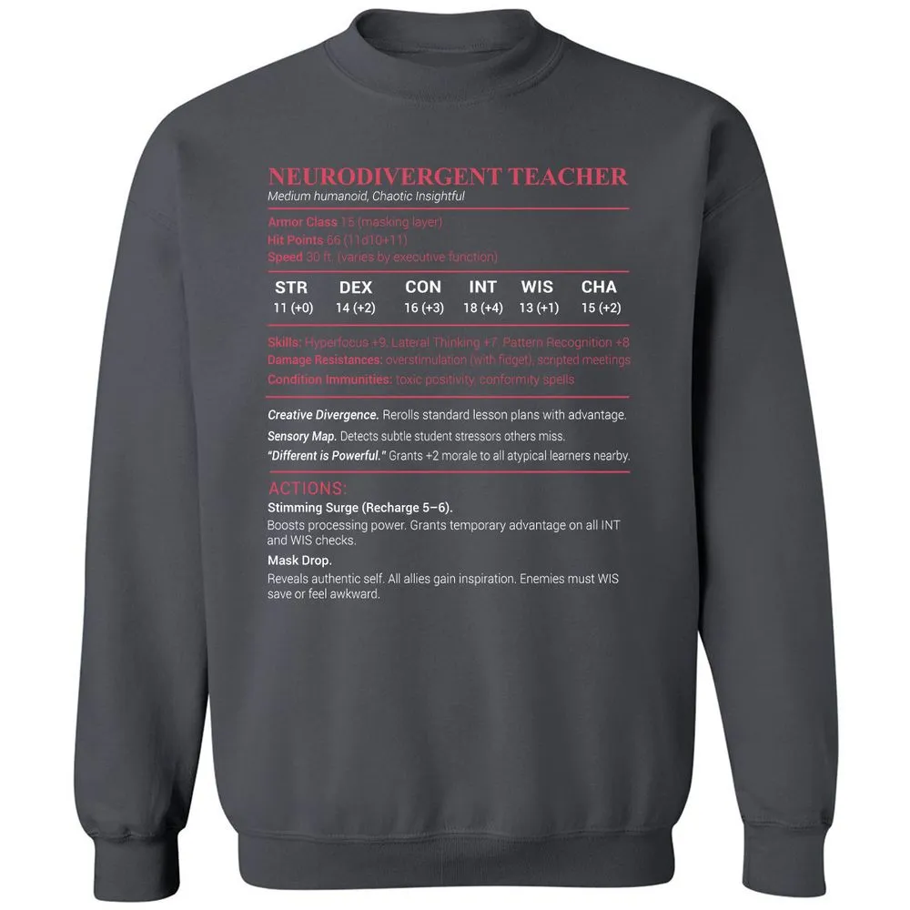 Neurodivergent Teacher Stats Classic Unisex Sweatshirt - Charcoal - 7