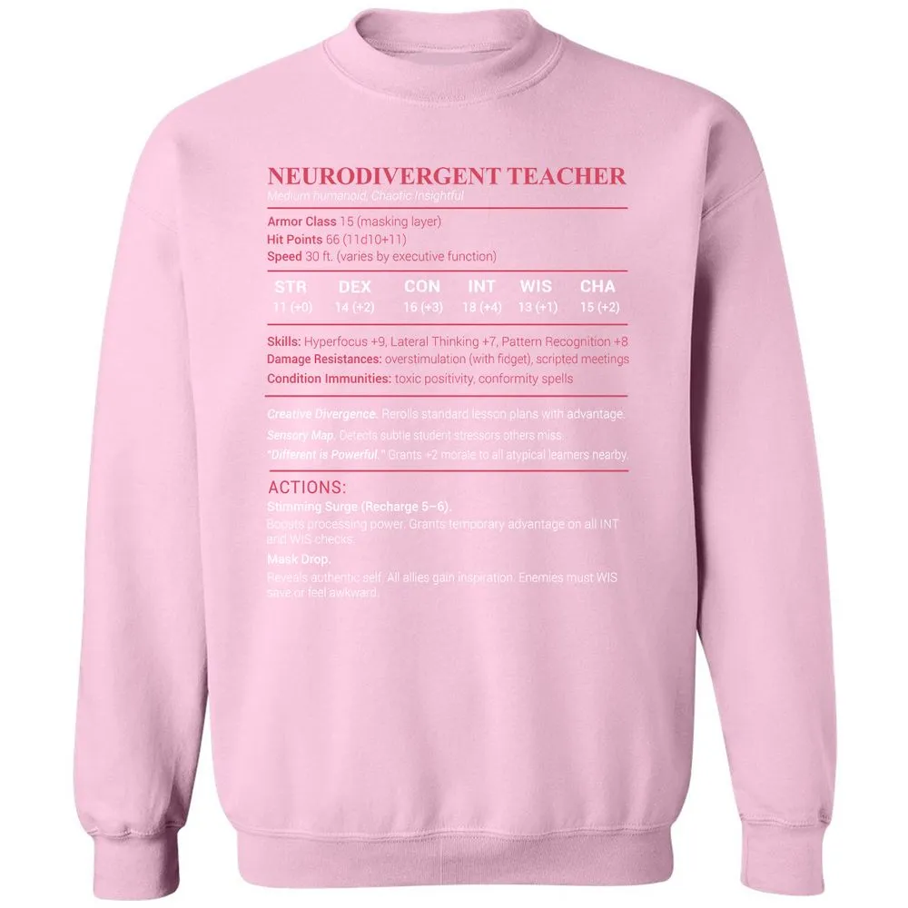 Neurodivergent Teacher Stats Classic Unisex Sweatshirt - Light Pink - 3