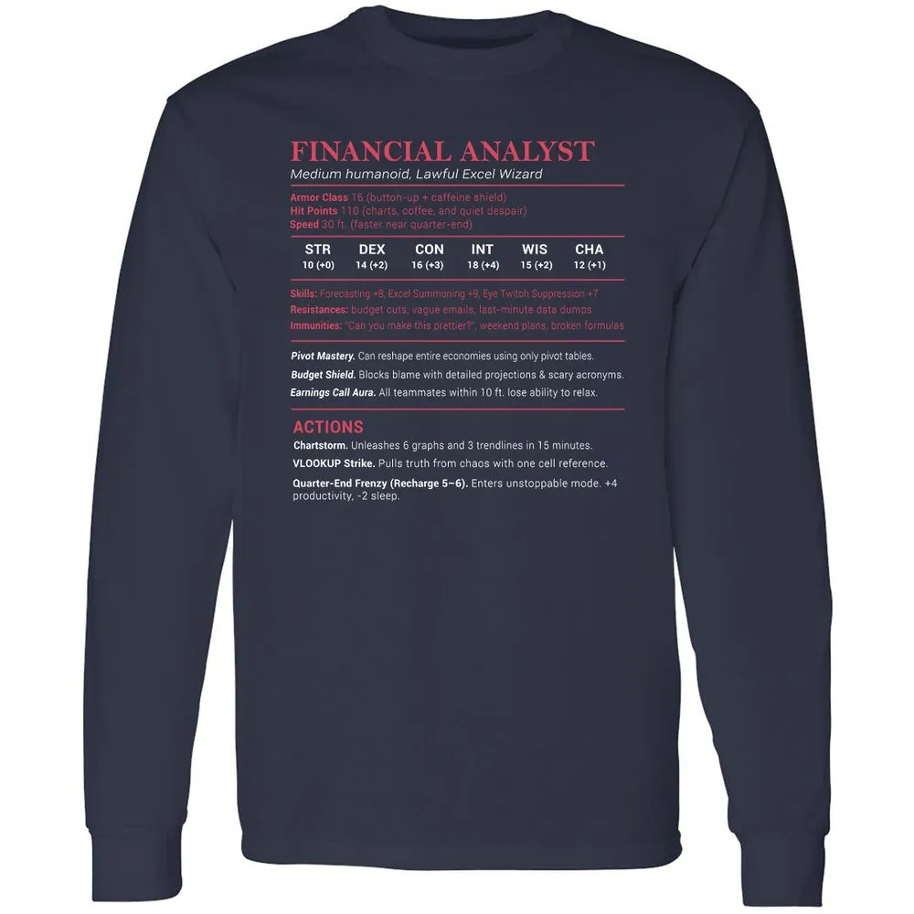 Financial Analyst Stats Long Sleeve T-Shirt - Navy - 2