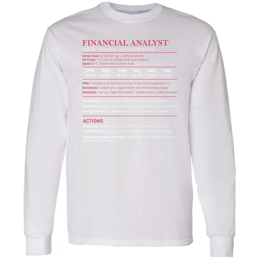 Financial Analyst Stats Long Sleeve T-Shirt - White - 5