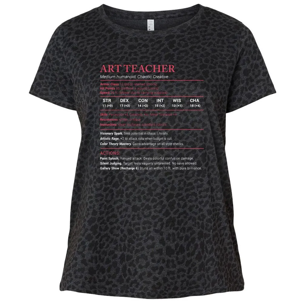 Art Teacher Stats Ladies Curvy Jersey - Black Leopard - 11
