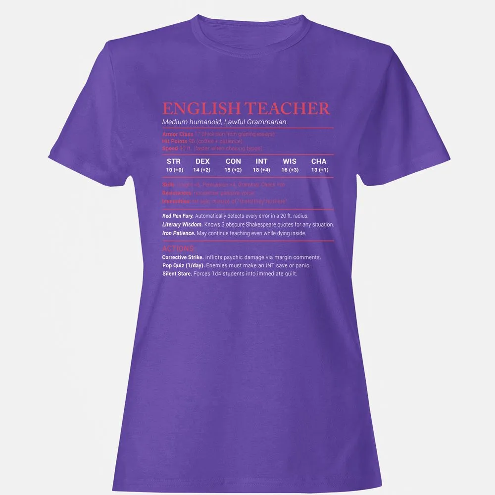 English Teacher Stats Women's T-Shirt - Purple - 12