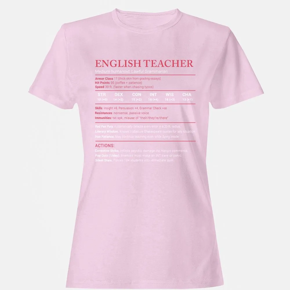 English Teacher Stats Women's T-Shirt - Light Pink - 9