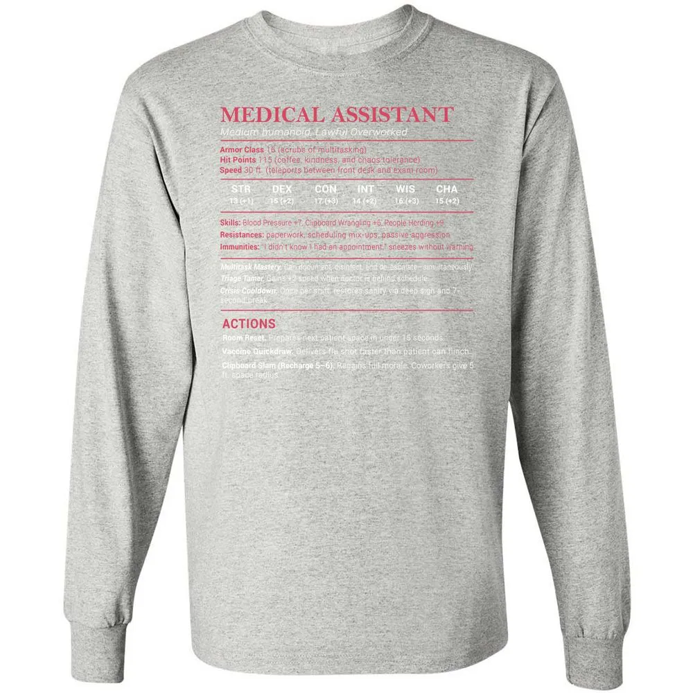 Medical Assistant Stats Long Sleeve T-Shirt - Ash - 7