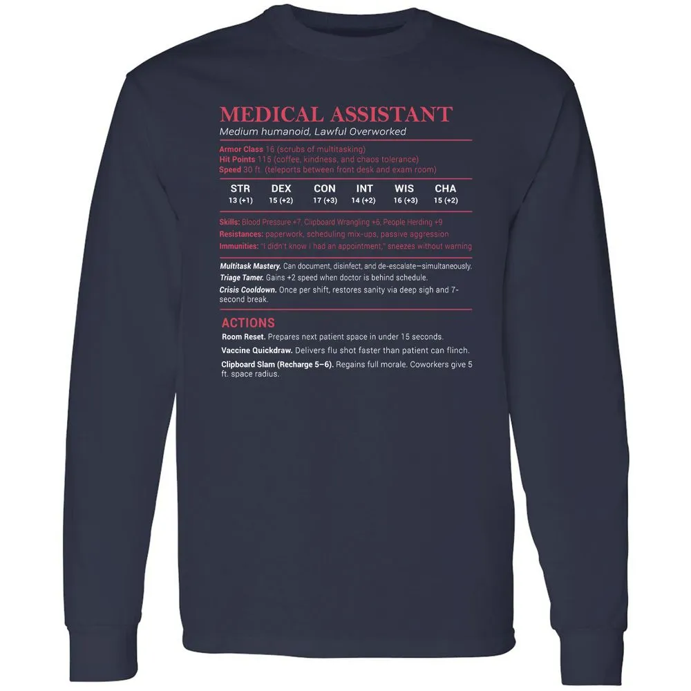 Medical Assistant Stats Long Sleeve T-Shirt - Navy - 2