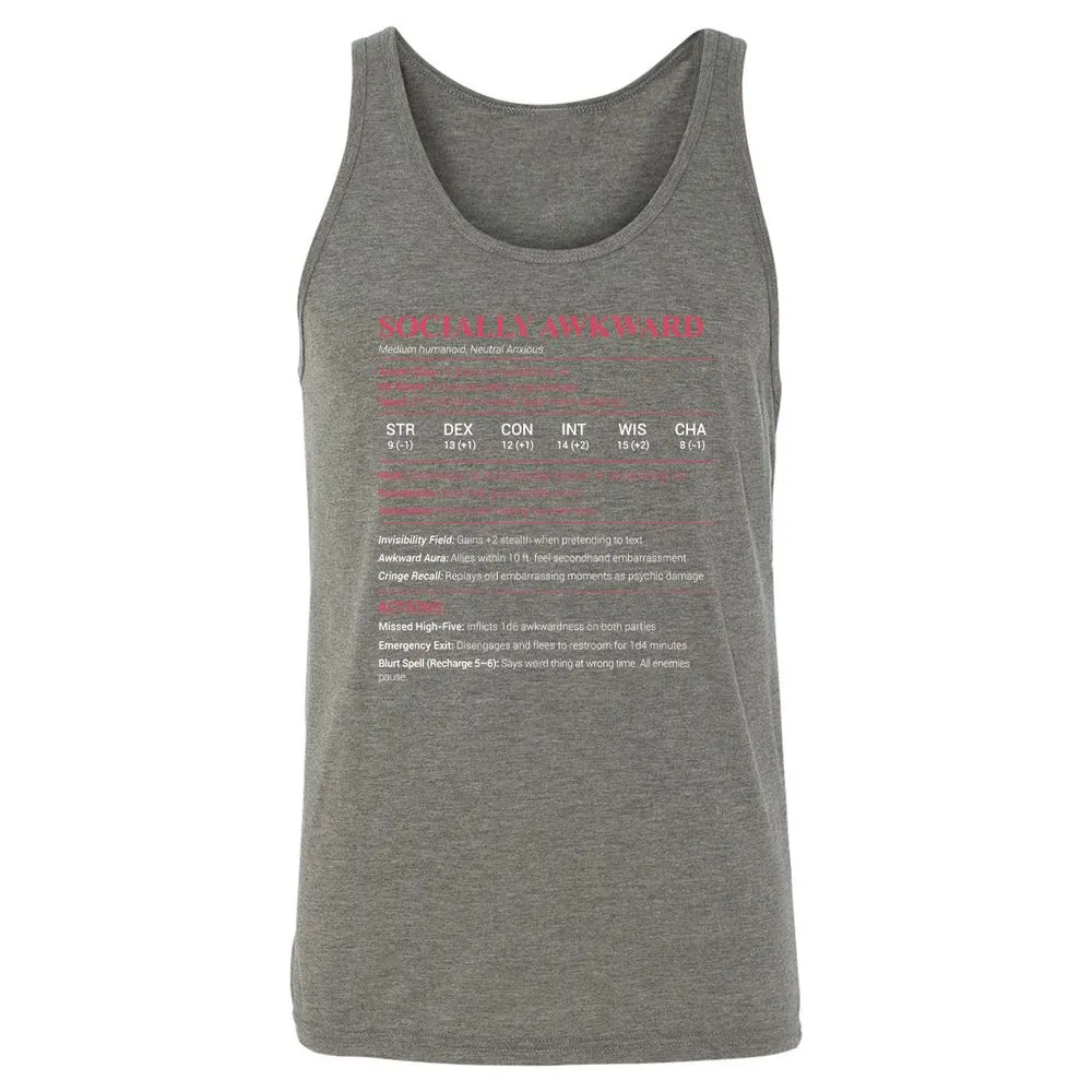 Socially Awkward Stats Unisex Jersey Tank - Grey Triblend - 8