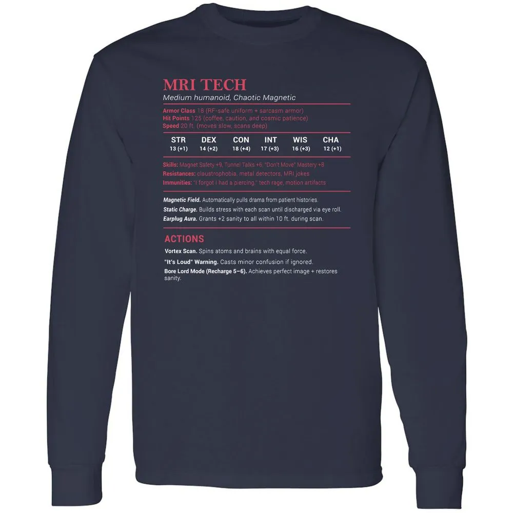 MRI Tech Stats Long Sleeve T-Shirt - Navy - 2