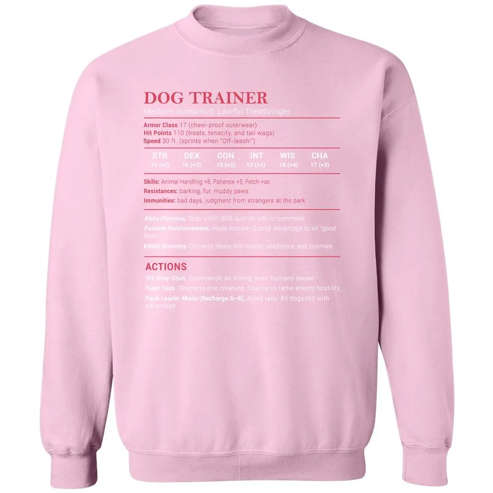 Dog Trainer Stats Classic Unisex Sweatshirt - Light Pink - 3