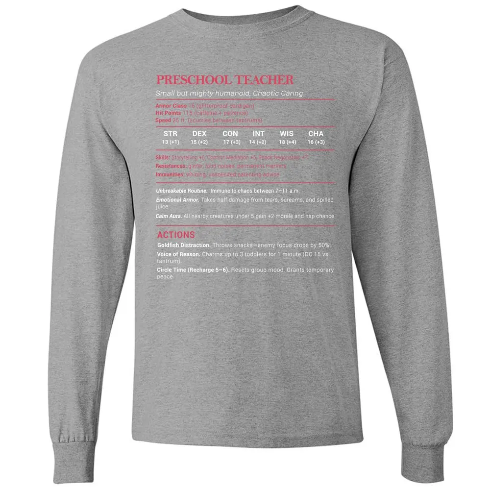 Preschool Teacher Stats Long Sleeve T-Shirt - Graphite Heather - 6
