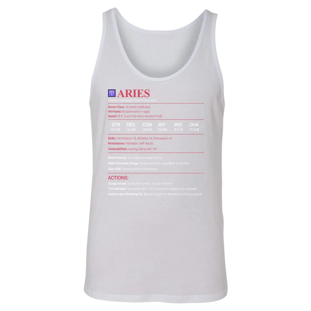 Aries Stats Unisex Jersey Tank - White - 14