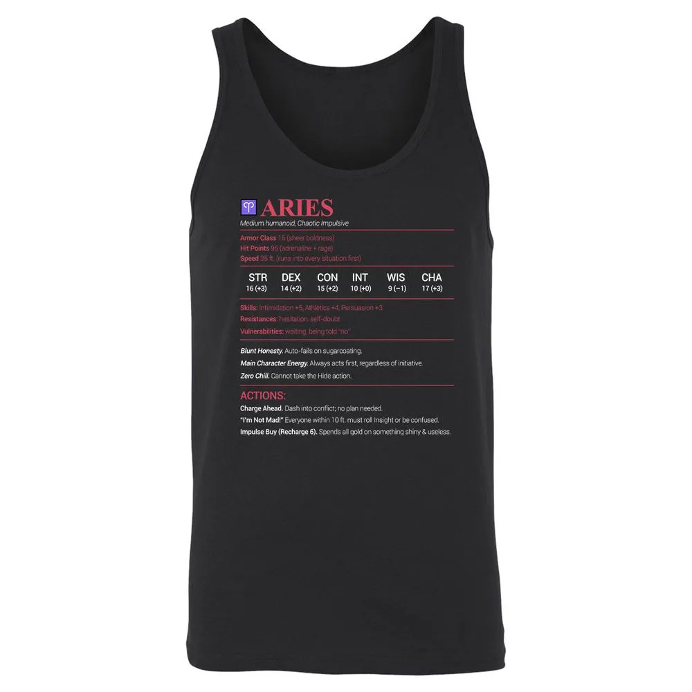 Aries Stats Unisex Jersey Tank - Black - 1