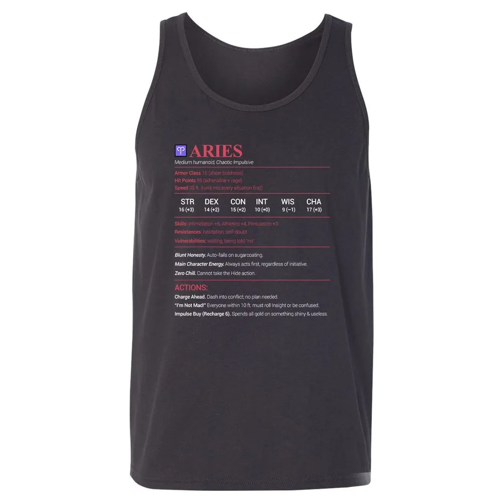Aries Stats Unisex Jersey Tank - Dark Grey - 7