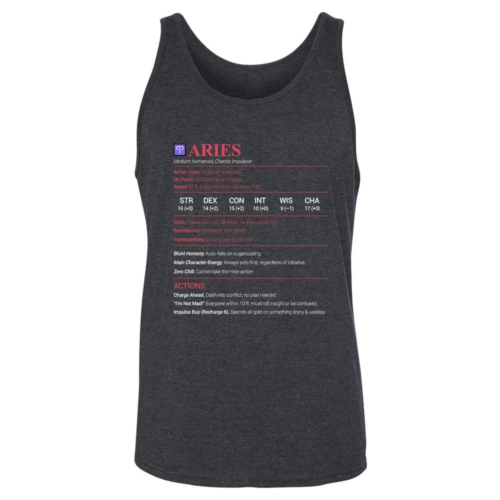Aries Stats Unisex Jersey Tank - Dark Grey Heather - 6