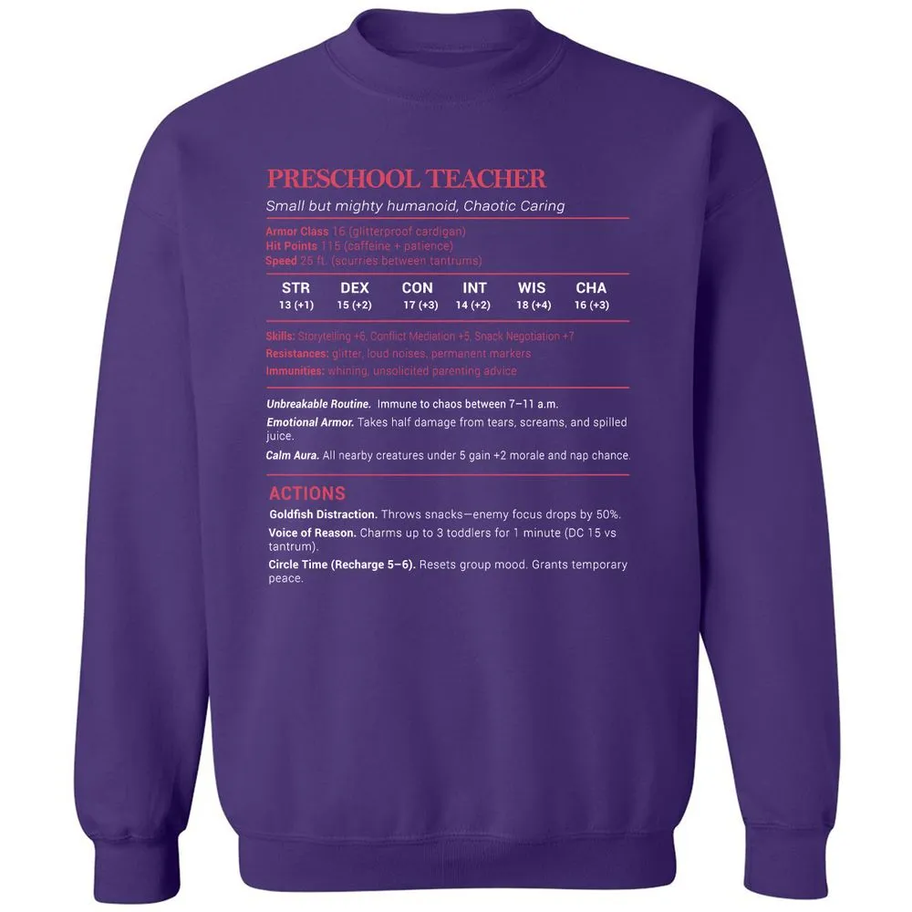 Preschool Teacher Stats Classic Unisex Sweatshirt - Purple - 6