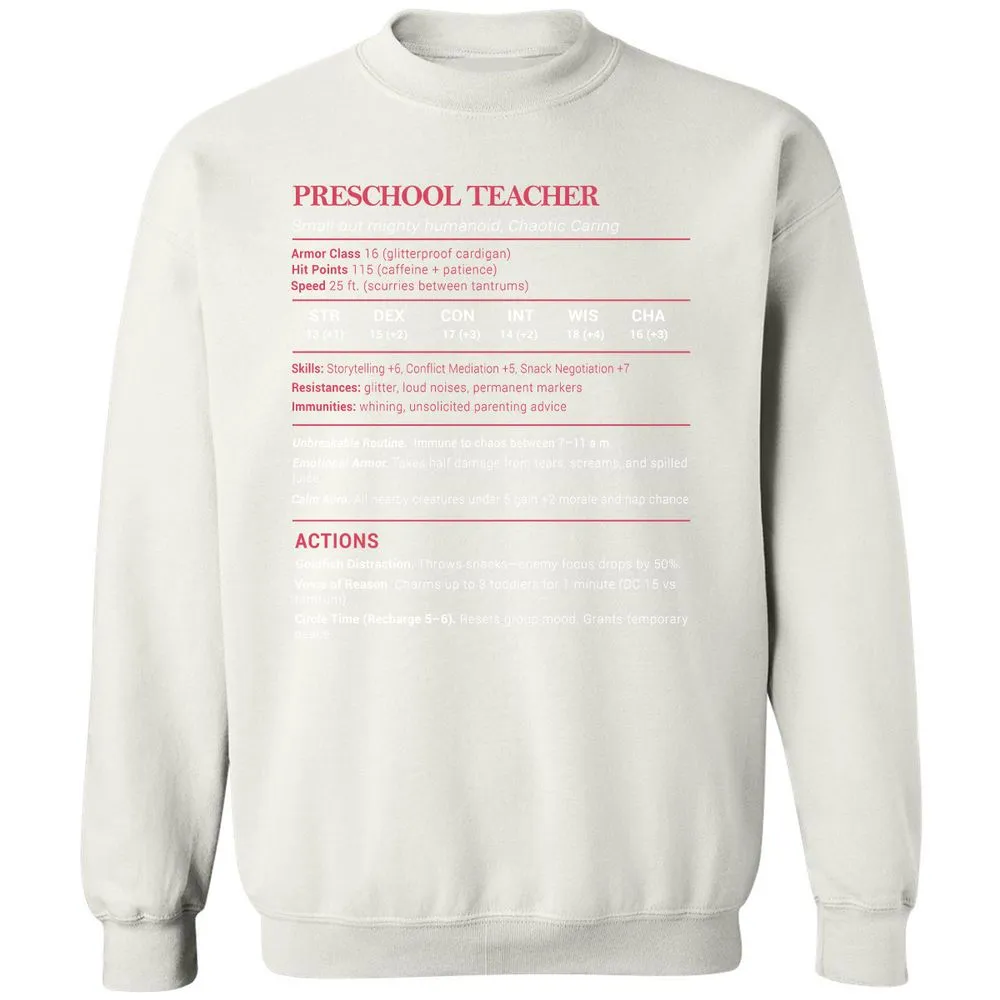 Preschool Teacher Stats Classic Unisex Sweatshirt - White - 12