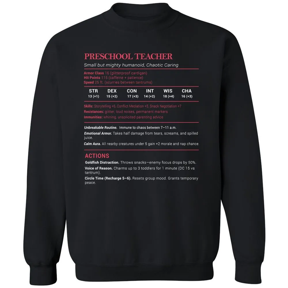 Preschool Teacher Stats Classic Unisex Sweatshirt - Black - 1