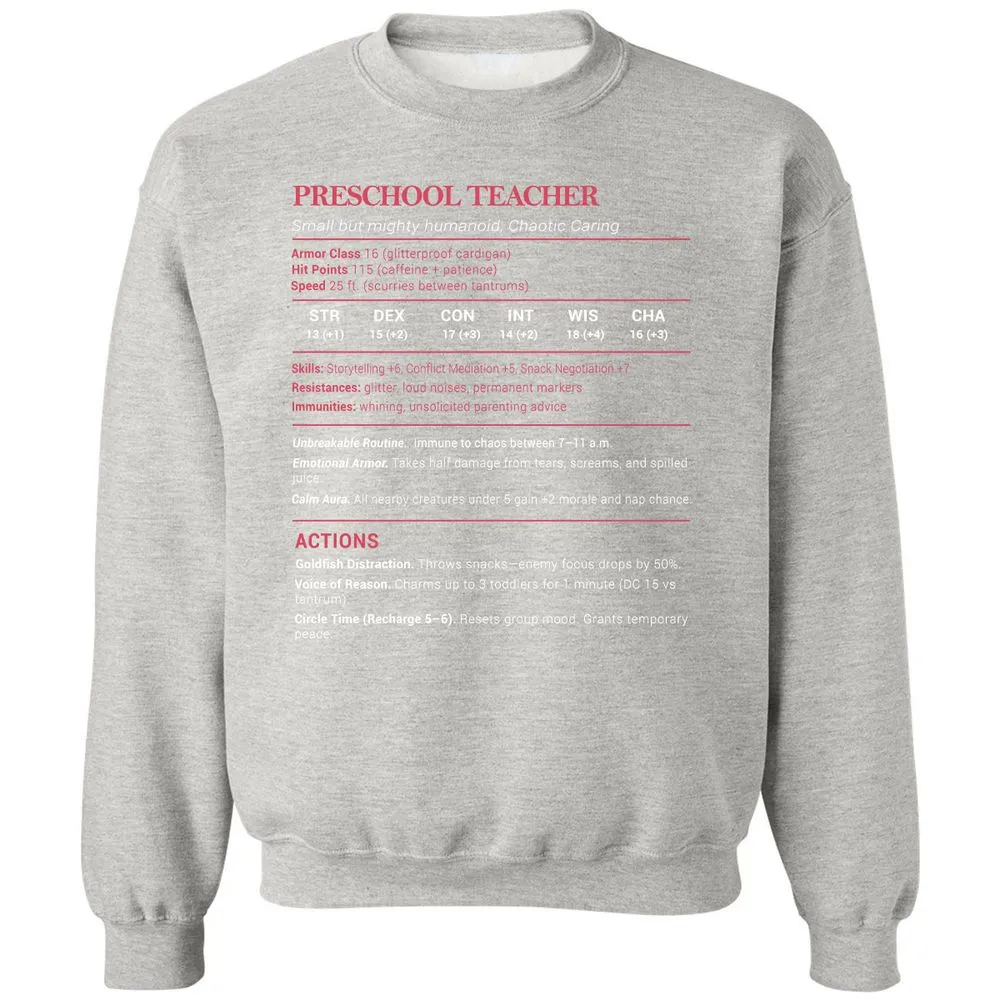 Preschool Teacher Stats Classic Unisex Sweatshirt - Ash - 8