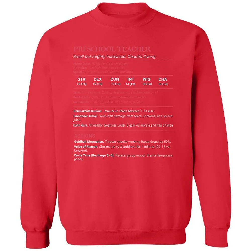 Preschool Teacher Stats Classic Unisex Sweatshirt - Red - 5