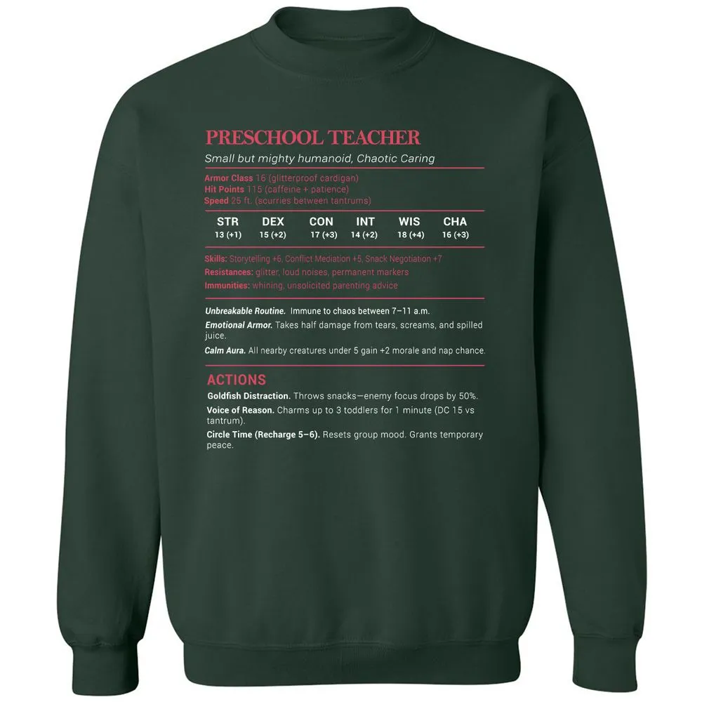 Preschool Teacher Stats Classic Unisex Sweatshirt - Forest Green - 4