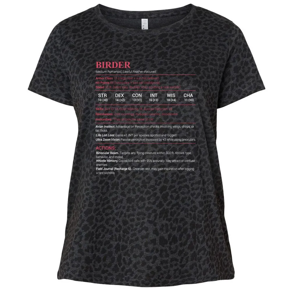 Birder Stats Ladies Curvy Jersey - Black Leopard - 11