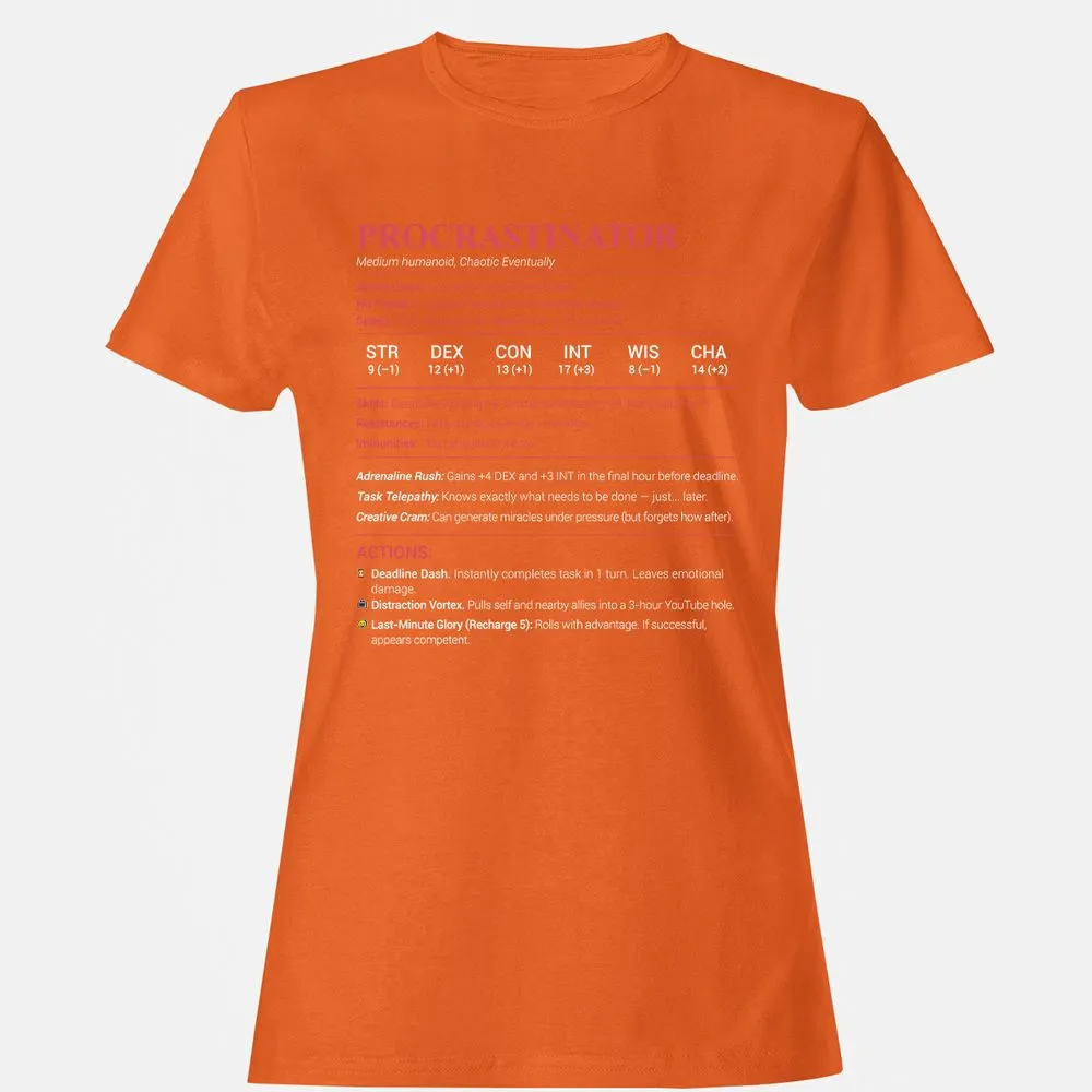 Procrastinator Stats Women's T-Shirt - Orange - 11