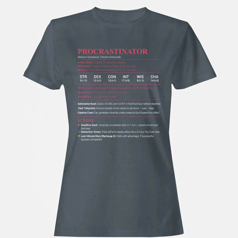 Procrastinator Stats Women's T-Shirt - Charcoal - 3