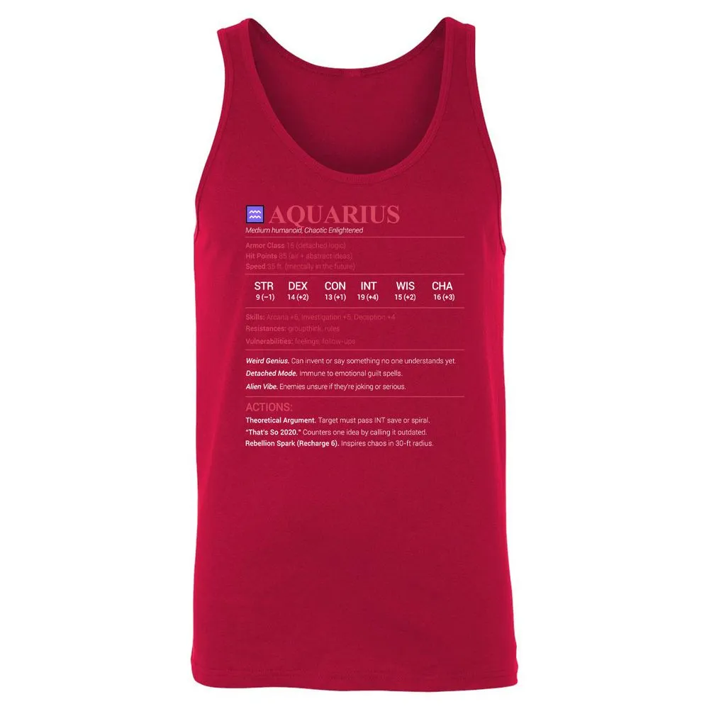 Aquarius Stats Unisex Jersey Tank - Red - 11