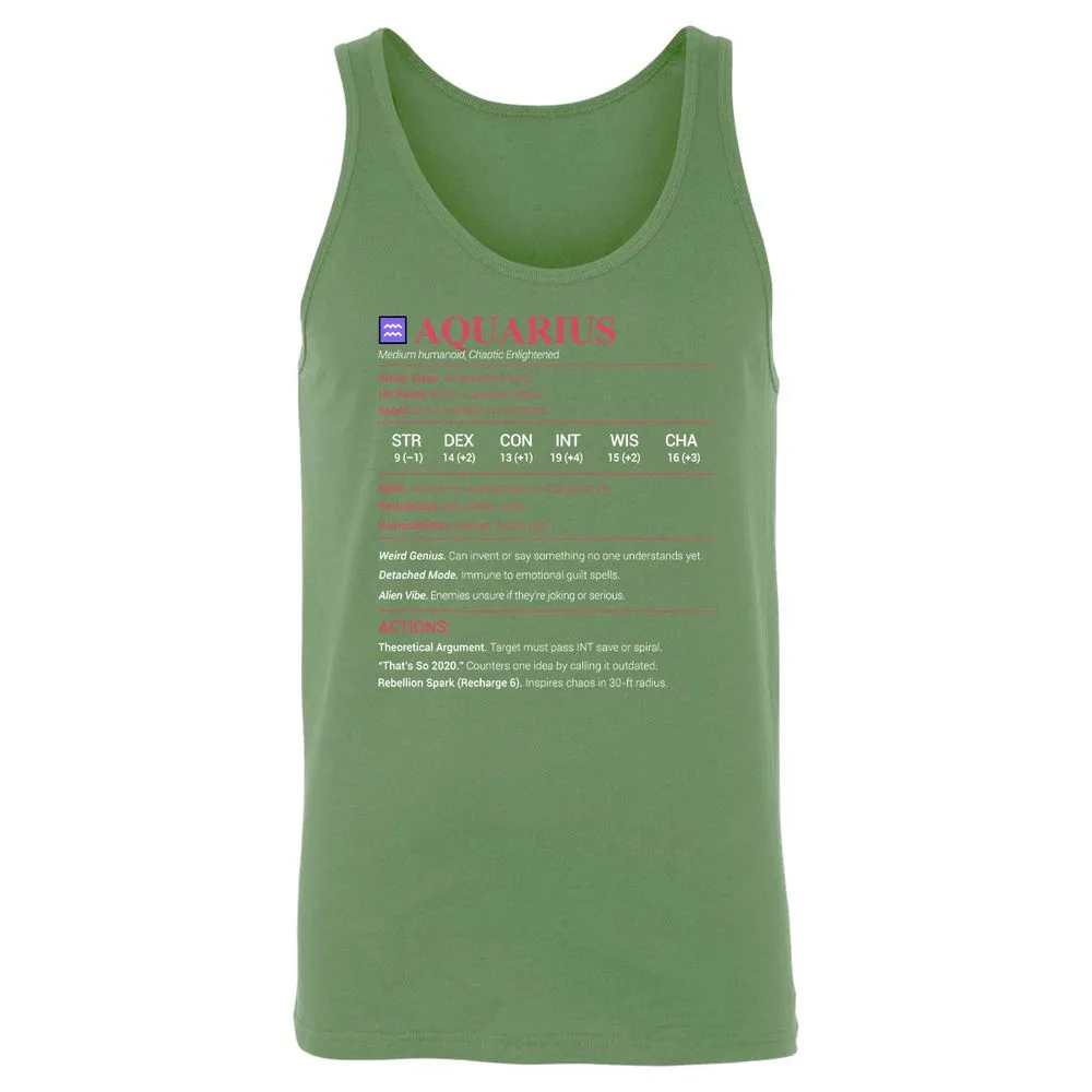 Aquarius Stats Unisex Jersey Tank - Leaf - 10