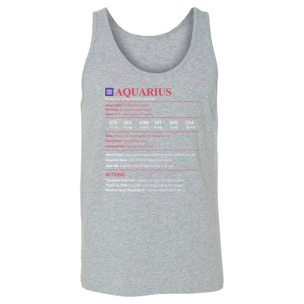 Aquarius Stats Unisex Jersey Tank - Athletic Heather - 4