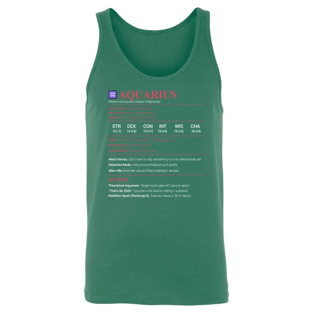 Aquarius Stats Unisex Jersey Tank - Kelly - 9