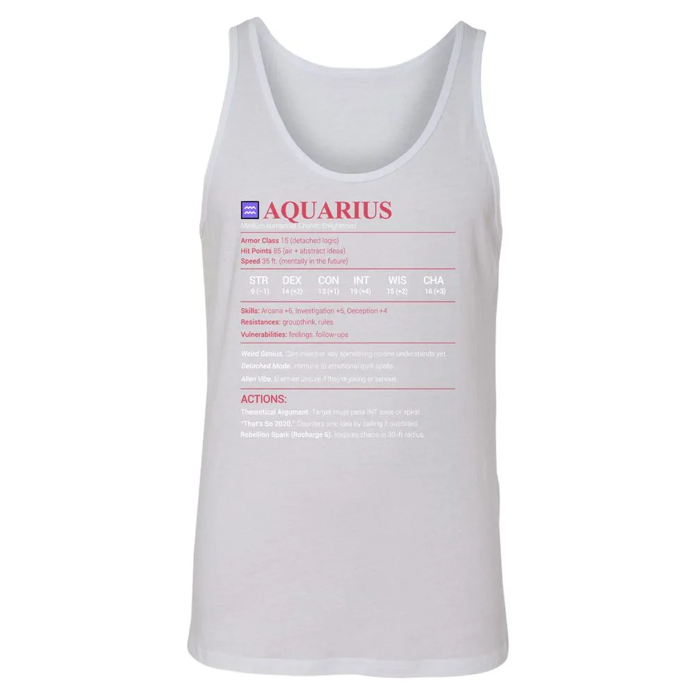 Aquarius Stats Unisex Jersey Tank - White - 14