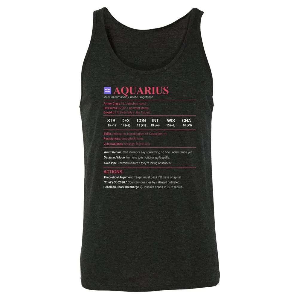 Aquarius Stats Unisex Jersey Tank - Charcoal Black Triblend - 5