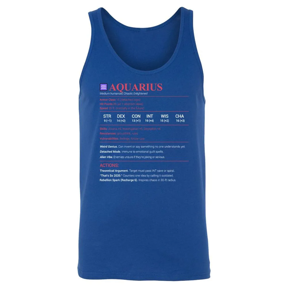 Aquarius Stats Unisex Jersey Tank - True Royal - 13