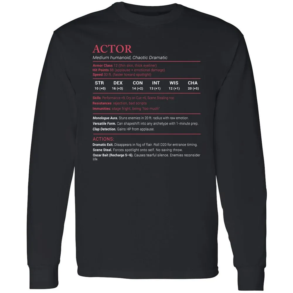 Actor Stats Long Sleeve T-Shirt - Black - 1