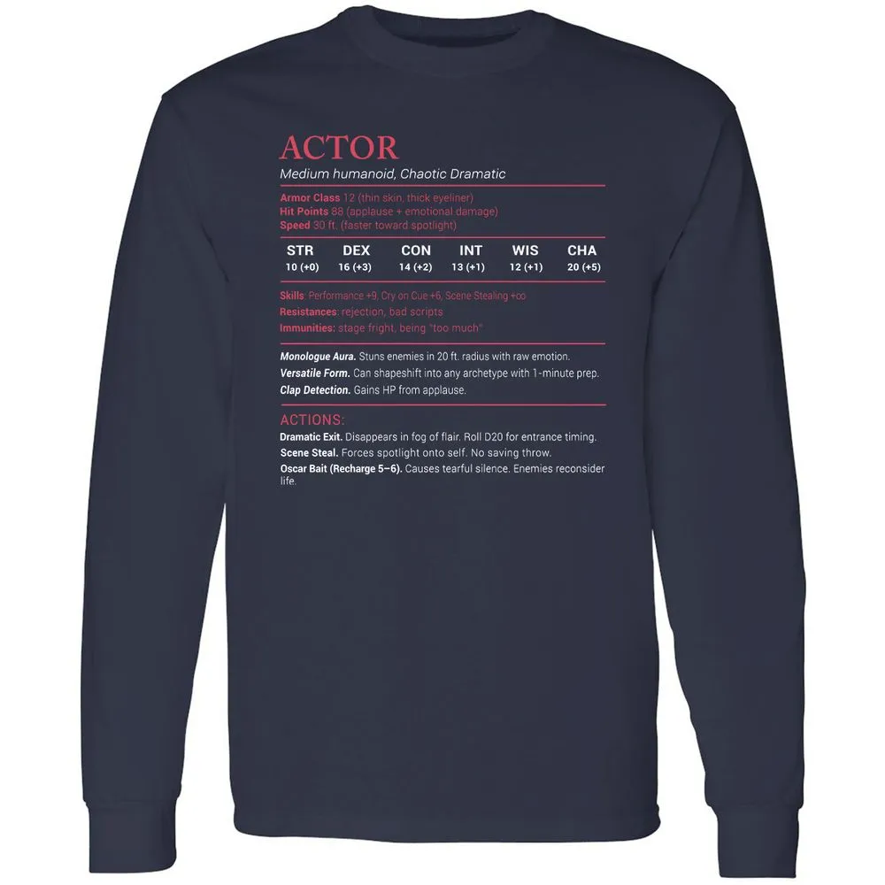 Actor Stats Long Sleeve T-Shirt - Navy - 2