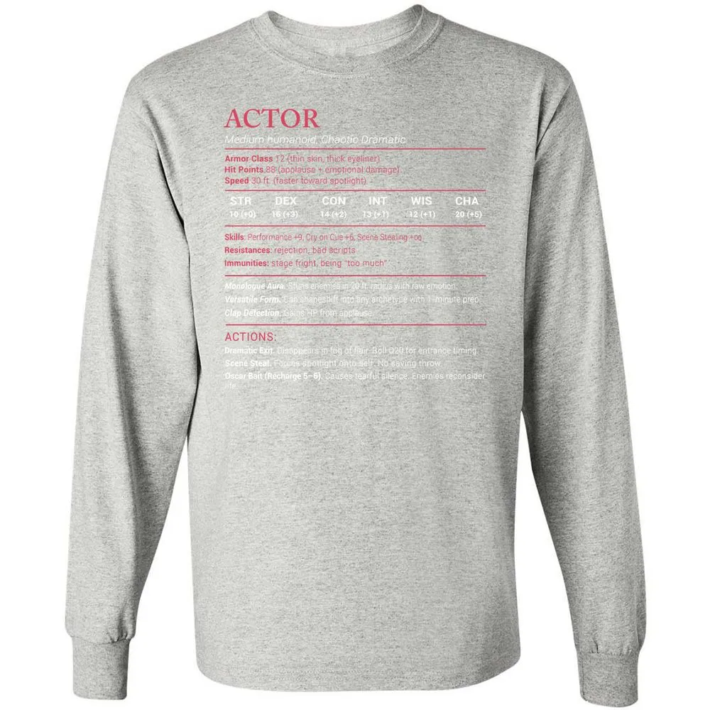 Actor Stats Long Sleeve T-Shirt - Ash - 7