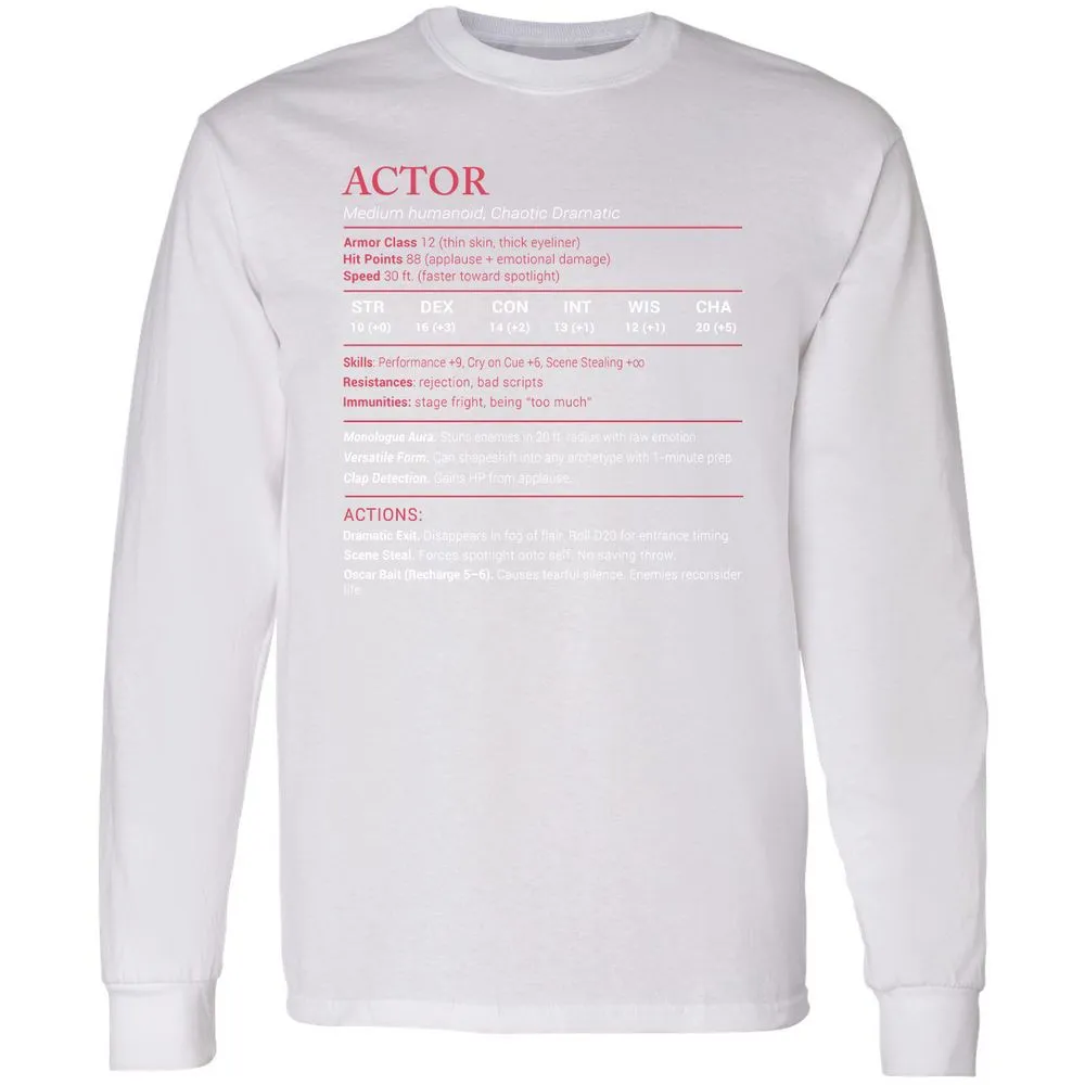 Actor Stats Long Sleeve T-Shirt - White - 5