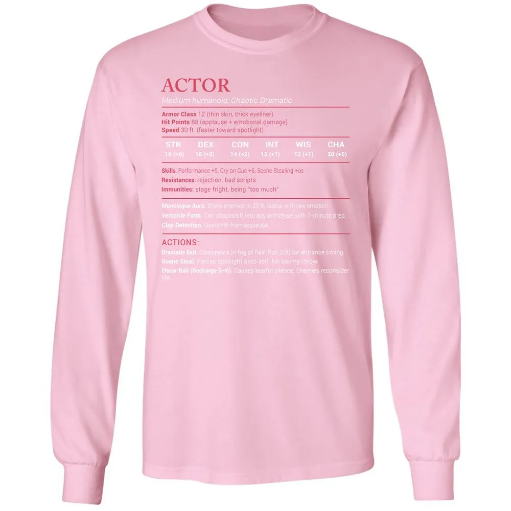 Actor Stats Long Sleeve T-Shirt - Light Pink - 3