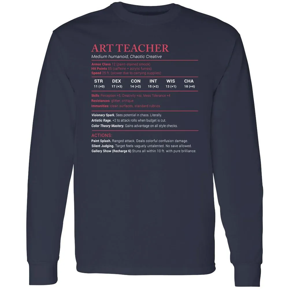 Art Teacher Stats Long Sleeve T-Shirt - Navy - 2