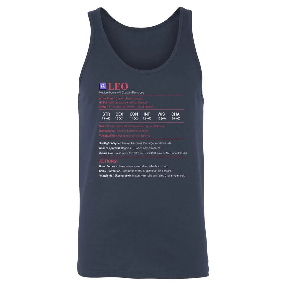 Leo Stats Unisex Jersey Tank - Navy - 2