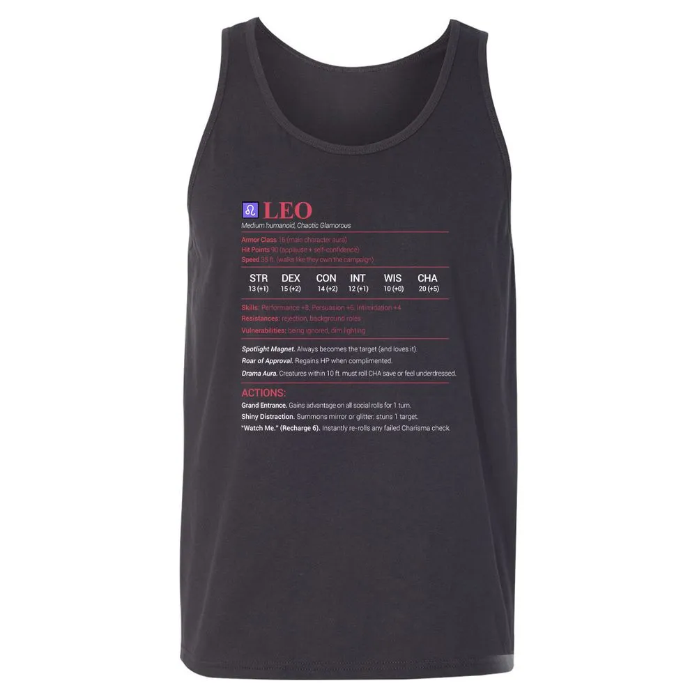 Leo Stats Unisex Jersey Tank - Dark Grey - 7