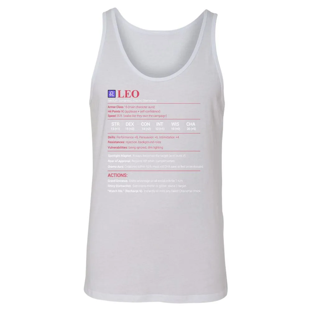 Leo Stats Unisex Jersey Tank - White - 14